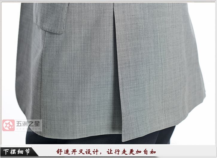 淺灰色單?？勰锌盥殬I工作服定做下擺細節圖