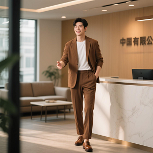 夏季淺棕色男士職業裝商務西服套裝定制新款
